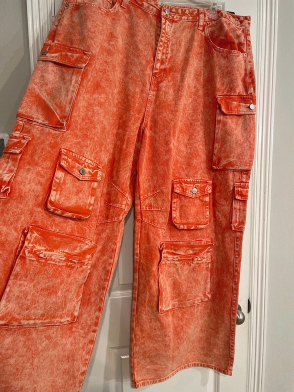 Fashion Nova Women's Orange Wide Leg Cargo Jeans